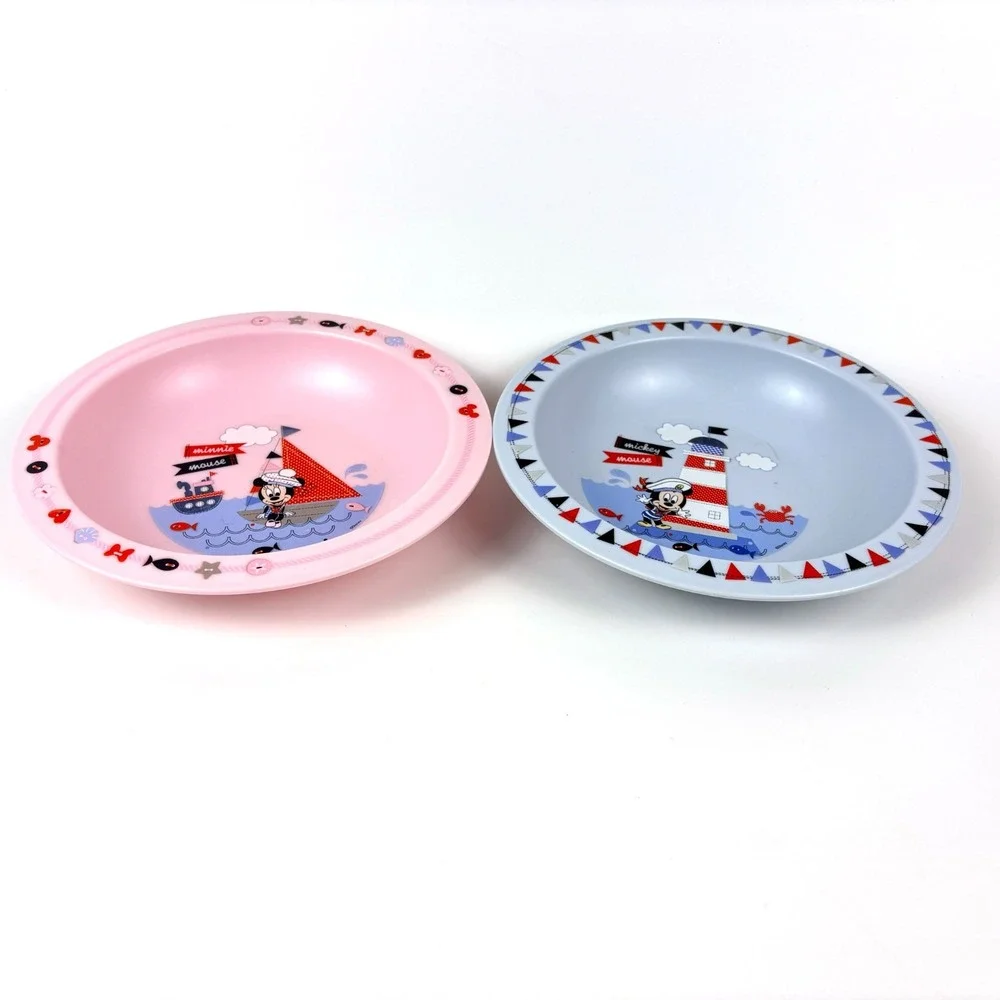 Disney Mickey Minnie Mouse Ahoy Deep Baby Feeding Bowls Blue Pink Nautical Light